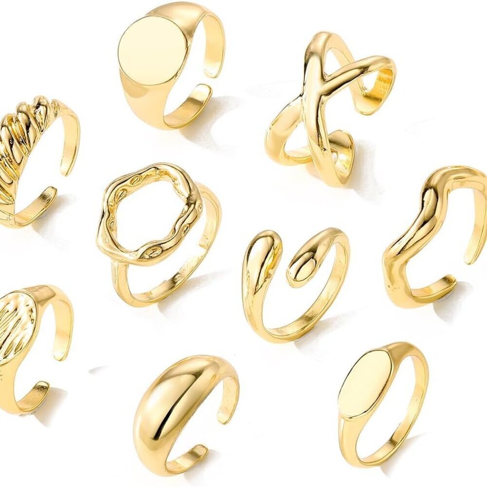 Gold Stackable Rings Set 9Pcs Adjustable Minimalist Hypoallergenic Jewelry Women